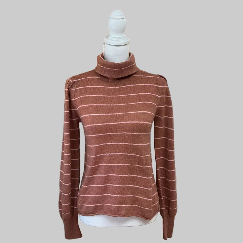 Lilla P mocha and pink stripe cashmere sweater, size S